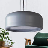 Modern Drum Pendant Lamp - Acrylic Grey/Coffee With Recessed Diffuser Perfect For Living Room