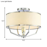 Modern Drum Semi Flush Ceiling Light With White Fabric Shade Chrome Finish 5 Lights