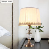 Modern Drum Shade Crystal Reading Light Nightstand Lamp In Blue/Beige