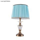 Modern Drum Shade Crystal Reading Light Nightstand Lamp In Blue/Beige