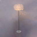 Modern Drum Standing Lamp Feather 1-Light Floor Light In Red/White With Crystal Spiral Drape -