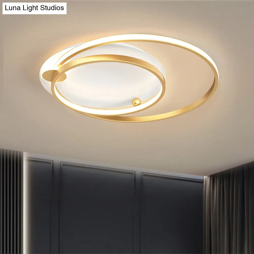 Modern Dual Hoop Metal Ceiling Flush Led Mount In Black/Gold 18’/21.5’ - Warm/White Light