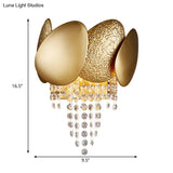 Modern Egg Shaped Wall Mount Light With 2 Metal Lights - Golden Sconce Lighting Clear Crystal