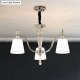 Modern Fabric Chandelier Light Fixture With Crystal Drop - Conic Design Chrome Suspension 3/6 Heads