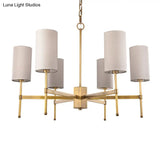 Modern Fabric Cylinder Suspension Light - 6 Heads Chandelier In Grey/White For Living Room