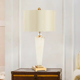 Modern Fabric Cylinder Task Lamp - 1 Bulb White Desk Light With Gold Metal Pedestal