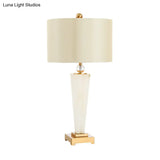 Modern Fabric Cylinder Task Lamp - 1 Bulb White Desk Light With Gold Metal Pedestal