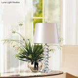 Modern Fabric Desk Lamp: Conical Night Table Light With Crystal Base White - 1 Bulb