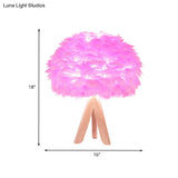 Modern Fabric Feather Desk Lamp: Pink Table Light With Wood Tripod Base