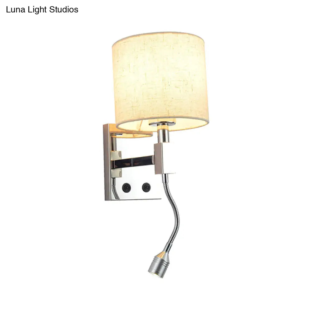 Modern Fabric Led Wall Sconce Light In Chrome For Living Room
