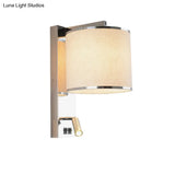 Modern Fabric Led Wall Sconce Light In Chrome For Living Room