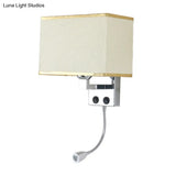 Modern Fabric Rectangle Spotlight Wall Lamp - Nordic Style 1-Light Black/Flaxen/Beige Mounted