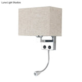 Modern Fabric Rectangle Spotlight Wall Lamp - Nordic Style 1-Light Black/Flaxen/Beige Mounted