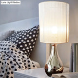 Modern Fabric Shade Nightstand Lamp: Straight Sided White - 1 Bulb Reading Light