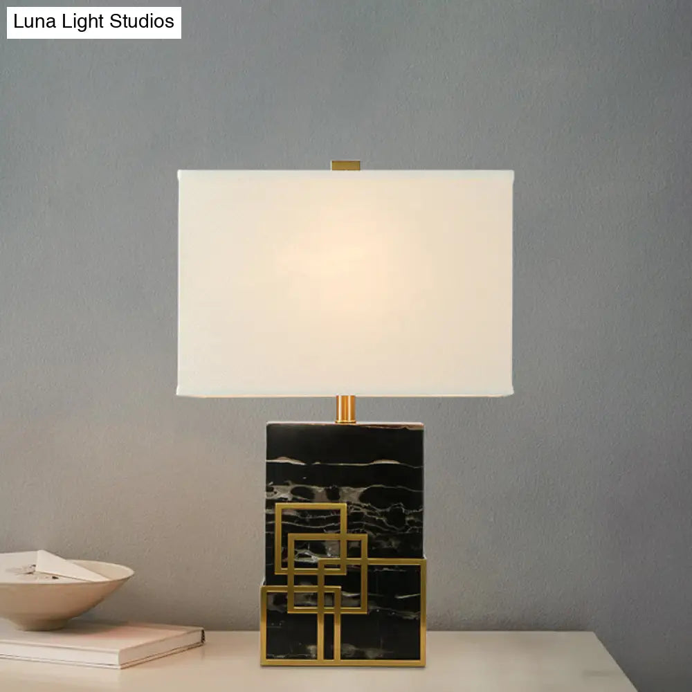 Modern Fabric Shaded Table Lamp With Marble Base - White Desk Light