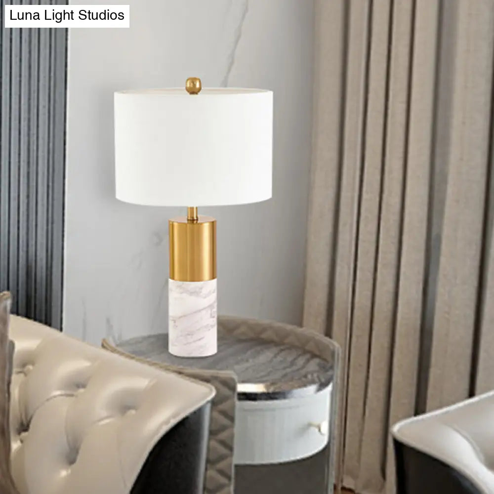 Modern Fabric Straight-Side Shade Night Lamp For Bedroom - 1 Head Black/Grey/White Table Stand Light