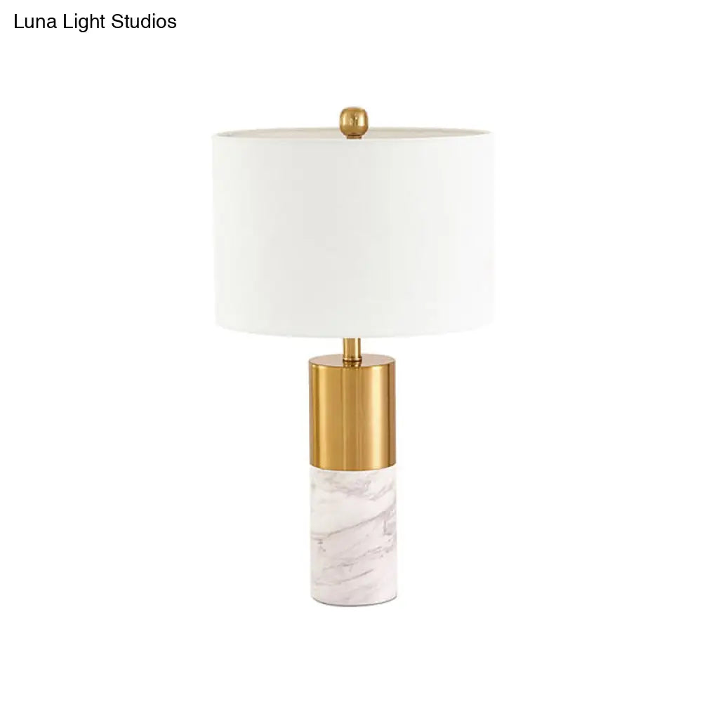 Modern Fabric Straight-Side Shade Night Lamp For Bedroom - 1 Head Black/Grey/White Table Stand Light