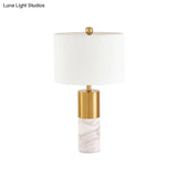 Modern Fabric Straight-Side Shade Night Lamp For Bedroom - 1 Head Black/Grey/White Table Stand Light