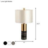 Modern Fabric Straight-Side Shade Night Lamp For Bedroom - 1 Head Black/Grey/White Table Stand Light