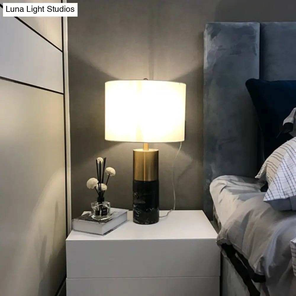 Modern Fabric Straight-Side Shade Night Lamp For Bedroom - 1 Head Black/Grey/White Table Stand Light