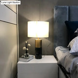 Modern Fabric Straight-Side Shade Night Lamp For Bedroom - 1 Head Black/Grey/White Table Stand Light