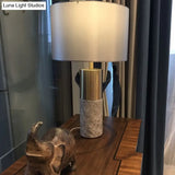 Modern Fabric Straight-Side Shade Night Lamp For Bedroom - 1 Head Black/Grey/White Table Stand Light