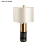 Modern Fabric Straight-Side Shade Night Lamp For Bedroom - 1 Head Black/Grey/White Table Stand Light