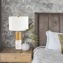 Modern Fabric Straight-Side Shade Night Lamp For Bedroom - 1 Head Black/Grey/White Table Stand Light