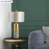 Modern Fabric Straight-Side Shade Night Lamp For Bedroom - 1 Head Black/Grey/White Table Stand Light