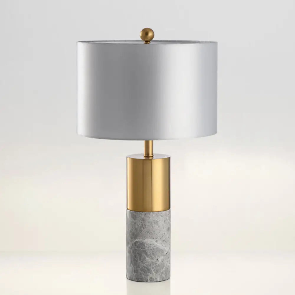 Modern Fabric Straight-Side Shade Night Lamp For Bedroom - 1 Head Black/Grey/White Table Stand Light