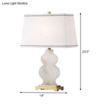 Modern Fabric Tapered Task Light - 1 Head White Nightstand Lamp With Gourd Marble Base