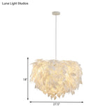 Modern Fabric White Leaf Pendant Lamp - 1 Light Bedroom Hanging Fixture 19.5’/23.5’/27.5’ Wide