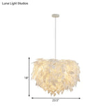 Modern Fabric White Leaf Pendant Lamp - 1 Light Bedroom Hanging Fixture 19.5’/23.5’/27.5’ Wide