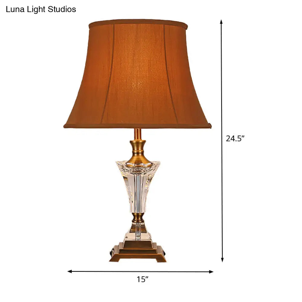 Modern Fabric Wide Flare 1-Head Night Table Lamp In Brown For Bedside
