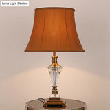 Modern Fabric Wide Flare 1-Head Night Table Lamp In Brown For Bedside