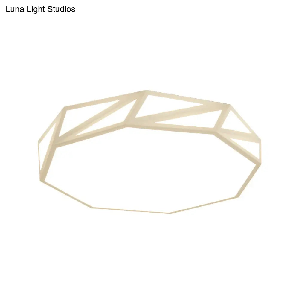 Modern Faceted Ceiling Flush Mount Led Fixture - White/3 Color Light Wooden Bedroom Design