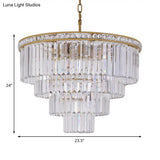 Modern Faceted Optical Crystal 6-Light Brass Chandelier - Four Tiers Ceiling Light 19.5’/23.5’ Wide