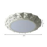 Modern Faceted Round Flushmount Light With Warm/White Led Lighting And Iron Shade 16.5/22.5 Wide
