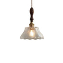 Modern Farmhouse Brass Scalloped 1-Light Suspension Lamp With Water Glass: Hanging Light Wood