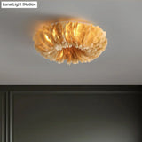 Modern Feather Flushmount Ceiling Light With 3/6 Fabric Heads In White/Grey/Pink For Bedroom