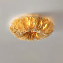 Modern Feather Flushmount Ceiling Light With 3/6 Fabric Heads In White/Grey/Pink For Bedroom 3 /