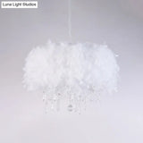Modern Feather Hanging Light Fixture With Crystal Accent - White/Chrome Candelabra Chandelier (3/5