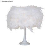 Modern Feather Night Table Lamp - Elegant 1 Light Desk Lighting For Living Room