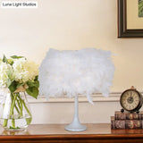 Modern Feather Night Table Lamp - Elegant 1 Light Desk Lighting For Living Room