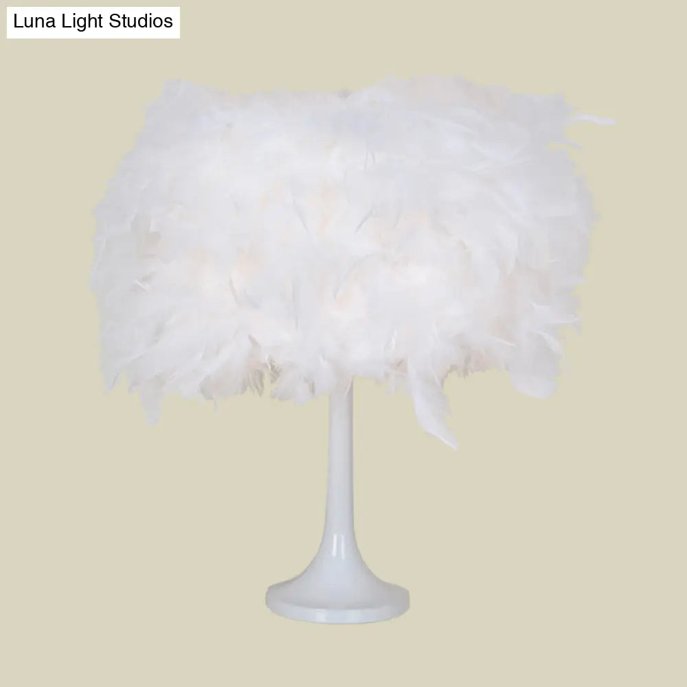 Modern Feather Night Table Lamp - Elegant 1 Light Desk Lighting For Living Room
