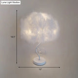 Modern Feather Table Lamp: White Fabric Bedside Nightstand Light With Crystal Droplet