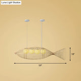 Modern Fish Chandelier Pendant Light: Bamboo Tea Room Hanging Lamp In Wood