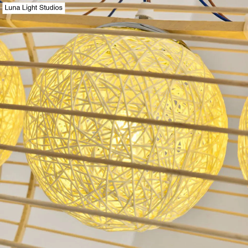 Modern Fish Chandelier Pendant Light: Bamboo Tea Room Hanging Lamp In Wood