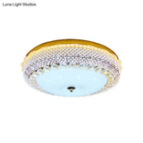 Modern Fishscale/Net Design Gold Drum Led Flushmount With Crystal Accents For Bedroom Ceiling
