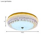 Modern Fishscale/Net Design Gold Drum Led Flushmount With Crystal Accents For Bedroom Ceiling